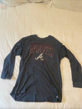 47 Brand Atlanta Braves Long Sleeve Tee in Navy with Red & White Logo